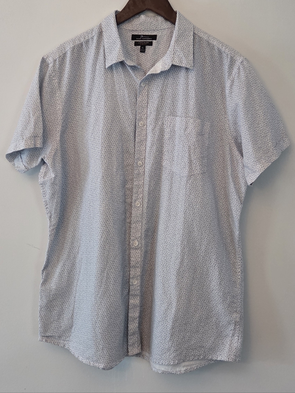Marc Anthony White & Blue Slim-Fit Short-Sleeve Linen Blend Button Down Shirt